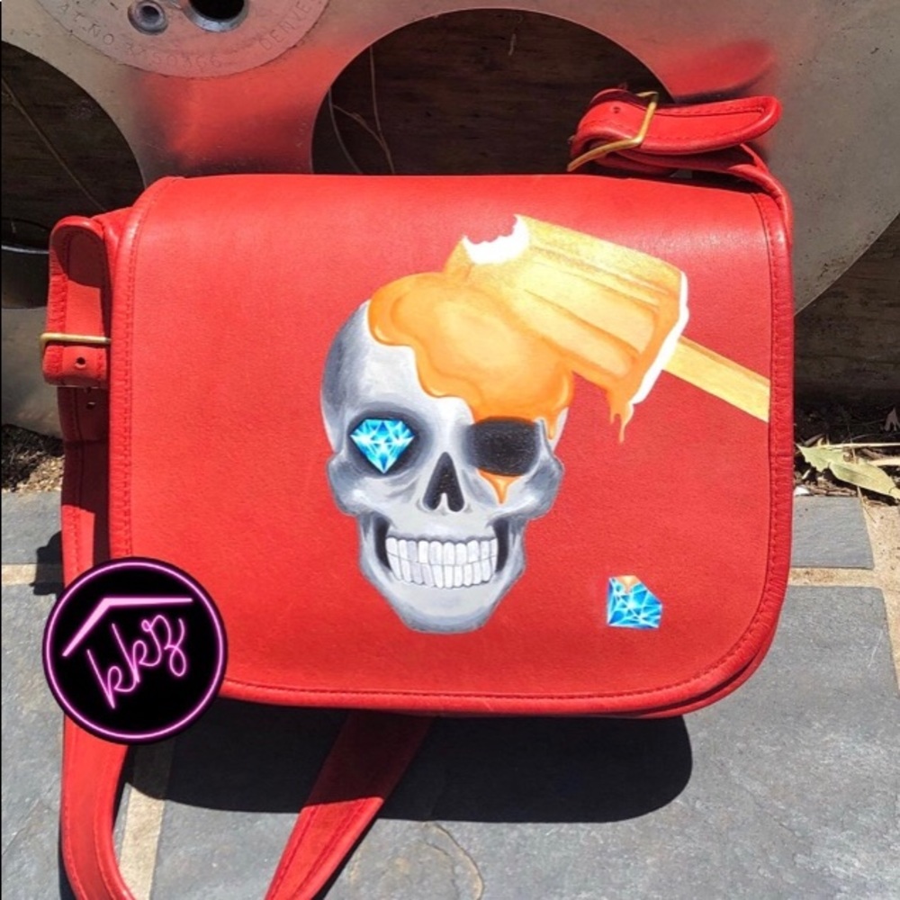 Custom painted vintage Coach saddlebag